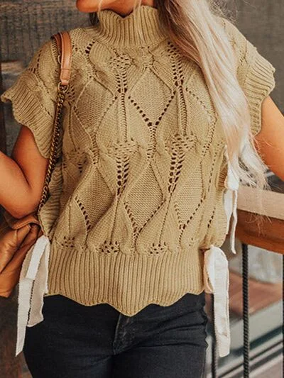 Time-Limited Offer Openwork Turtleneck Sweater Vest