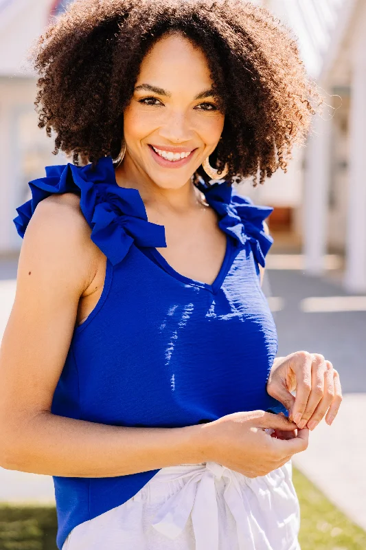 Final Markdown Happy Days Royal Blue Ruffled Tank