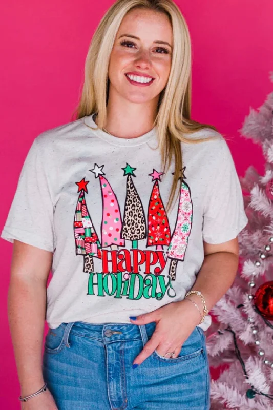 Weekend Discounts to Grab Happy Holidays Christmas Tree Tee (Small)