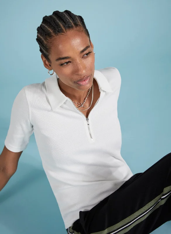 Big Savings Ivy Organic Rib Zip Collar Top