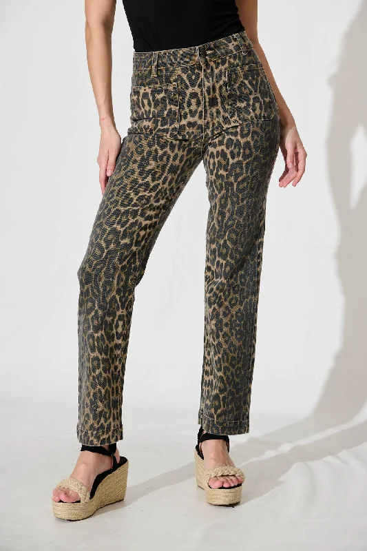 Stock Clearance Graciela High Rise Straight Leg Jean In Leopard Denim
