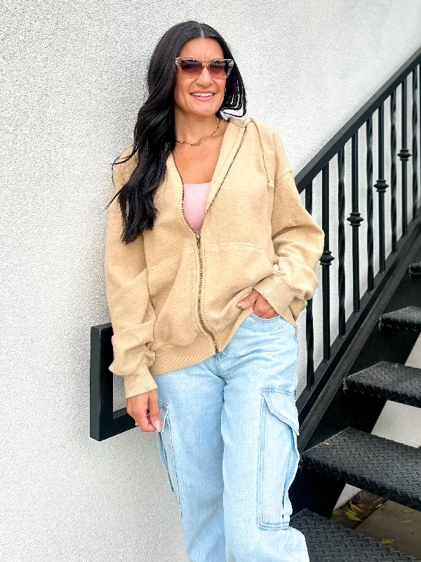 Hurry Up Oversized Ribbed Zip Up Hoodie