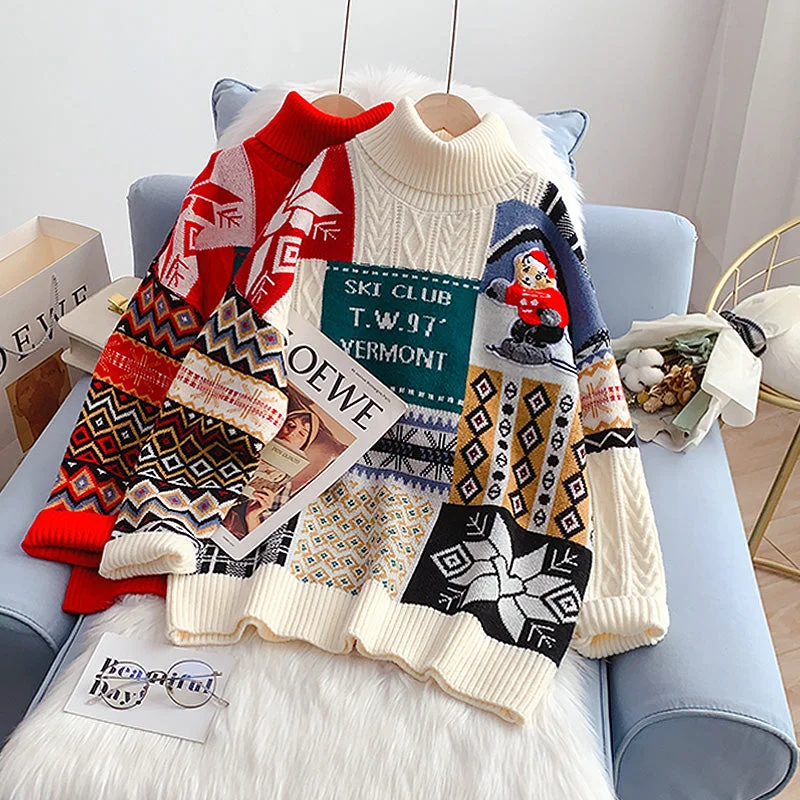 Weekend Deal Christmas sisters high neck sweater new Knitted Top  4924