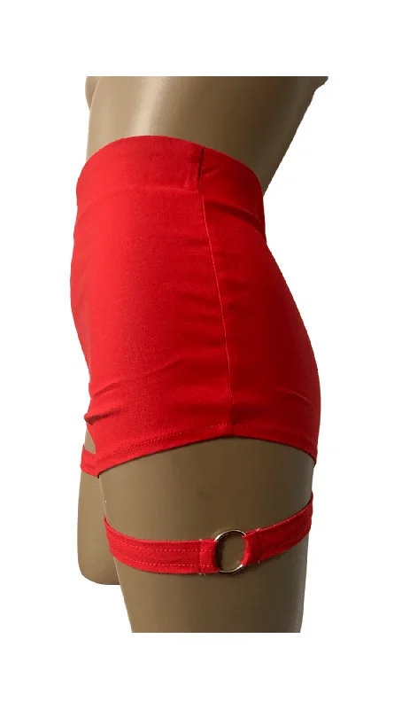 Fantastic Savings Red Thigh Garter Cut Out Booty Shorts