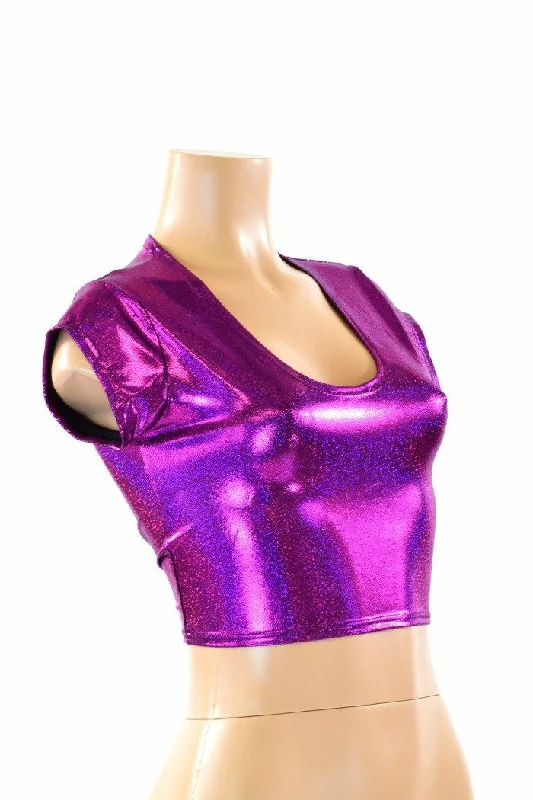 Weekend Savings Sensation Fuchsia Sparkly Jewel Cap Sleeve Crop Top