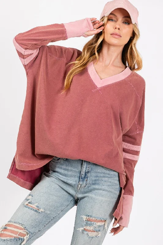 Special Offer SAGE + FIG Mineral Wash Side Slit Contrast T-Shirt