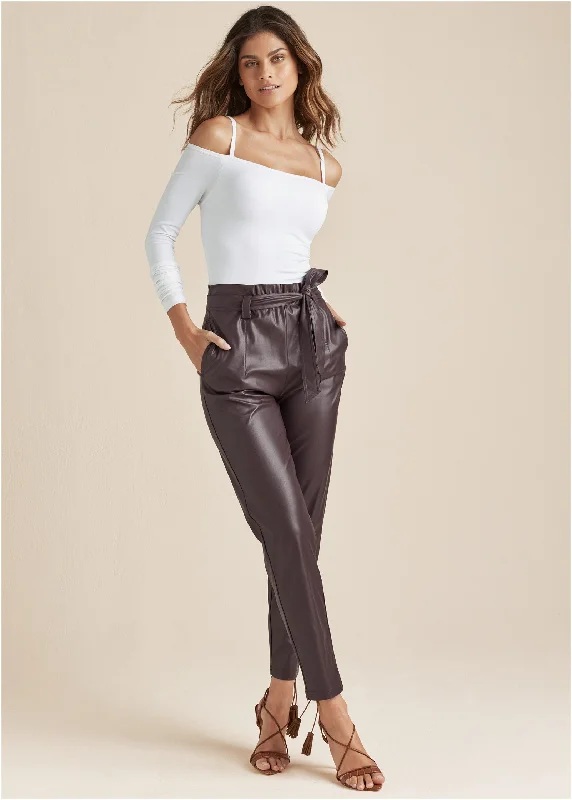 Shop Now Belted Faux-Leather Pants - Dark Brown