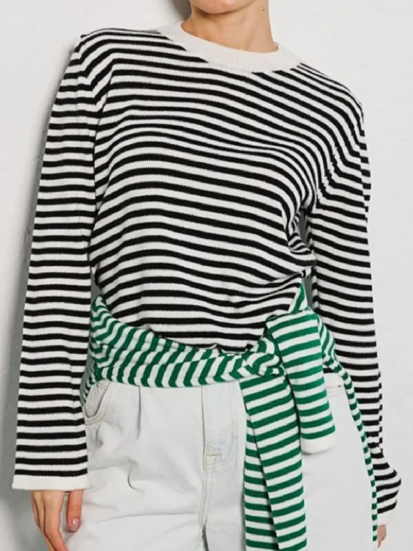 Weekend Bargains Galore Striped Round Neck Long Sleeve Sweater