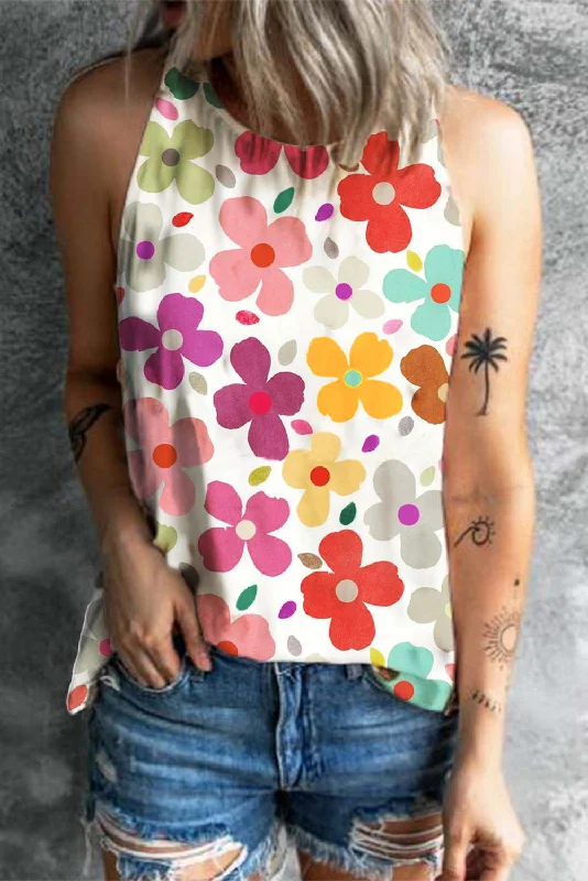 Amazing Deals Flower Printed Round Neck Tank