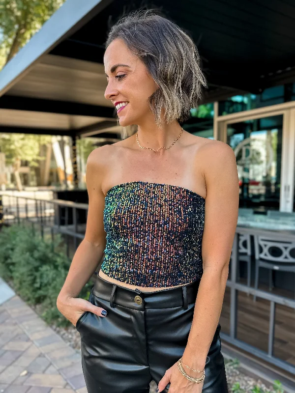Buy Now Strapless Sequin Top - Black/Multi