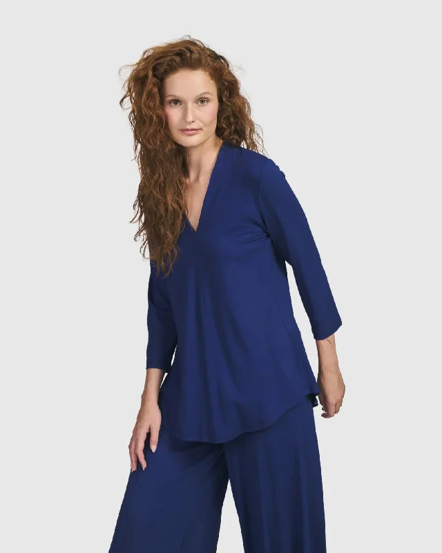 Stock Clearance Essential V-Neck Top, Royal Blue