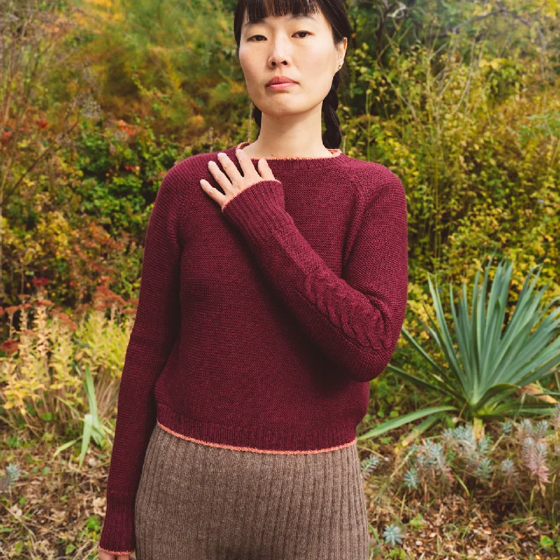 Super Savings Women's Cable Crop Jumper - 100% Baby Alpaca - Aubergine (S-L)