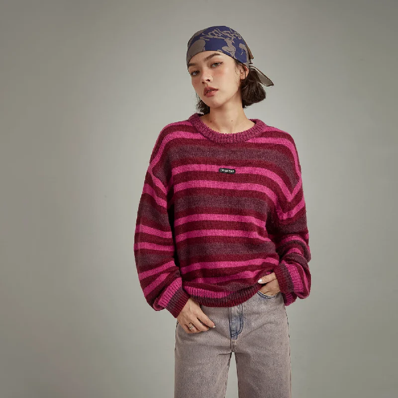 Weekend Deals That Please Back Slit Striped Knit Sweater