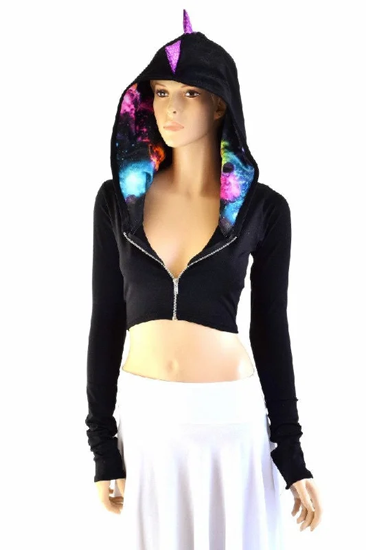 Price Cut Black Zen Dragon Zipper Front Crop Top