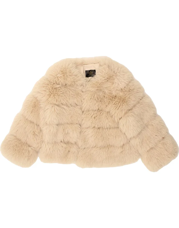 Huge Discounts VINTAGE Womens Oversized Faux Fur Jacket UK 10 Small Beige Acrylic