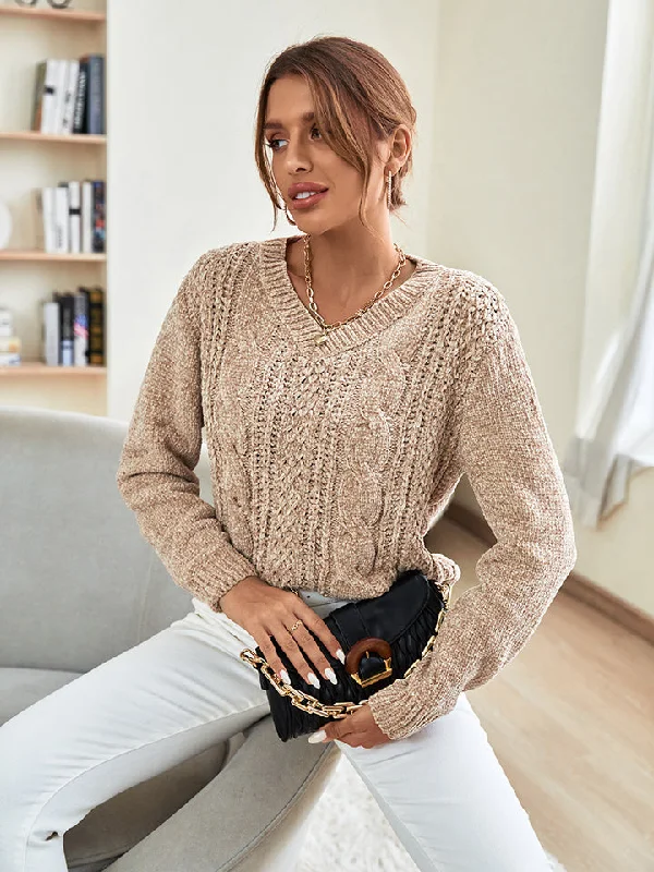 Weekend Bargains to Love V-Neck Cable-Knit Long Sleeve Sweater
