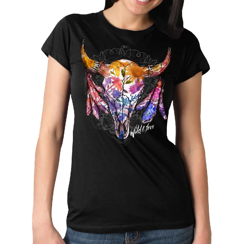 Weekend Bargains to Indulge In Hot Leathers GLR1497 Ladies 'Wildflowers Wild and Free' Short Sleeve Black T-Shirt