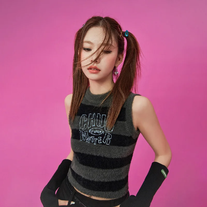 Weekend Offers That Shine Lettering Fuzzy Sleeveless Sweater