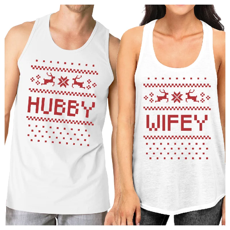 Price Drop Pixel Nordic Hubby And Wifey Matching Couple White Tank Tops