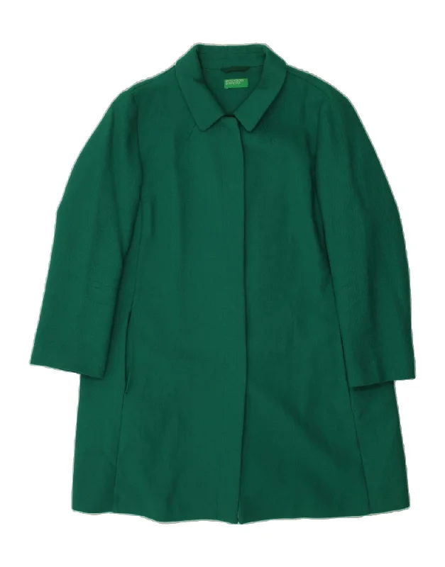 Price Blitz BENETTON Womens Overcoat UK 12 Medium Green Cotton