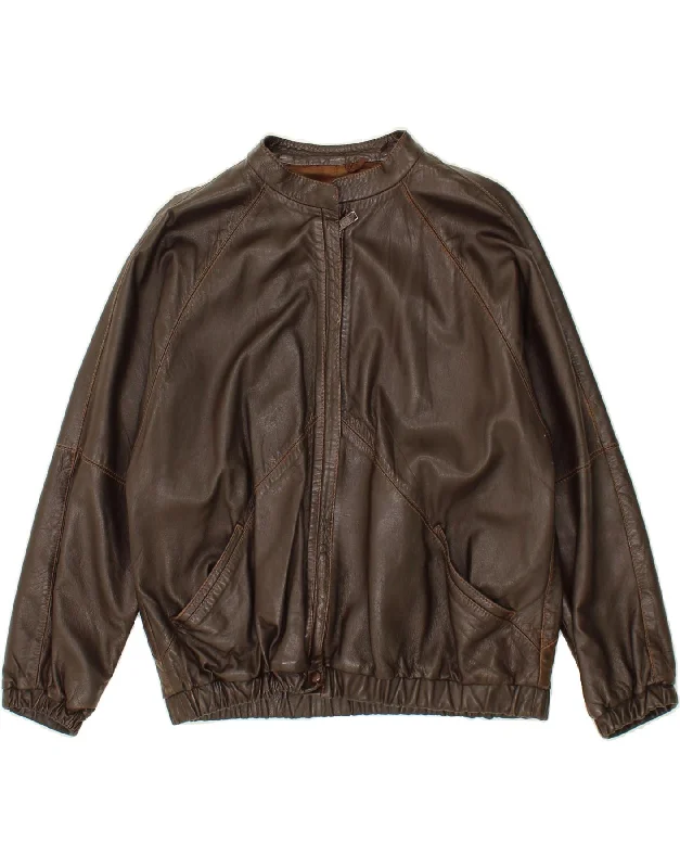 Discount Mania VINTAGE Womens Leather Jacket UK 16 Large Brown