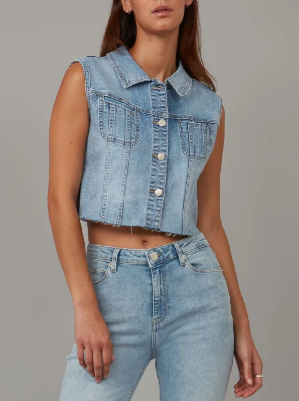 Weekend Shopping Made Better GABBIE-SBS Crop Vest - Stone Blue Skyline