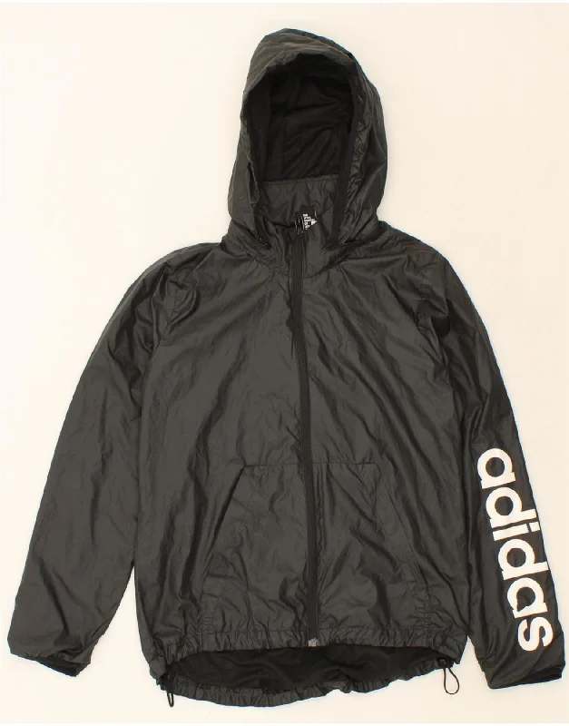 Sale Event ADIDAS Womens Graphic Hooded Rain Jacket UK 12/14 Medium Black Polyester