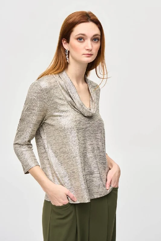 New Deal Joseph Ribkoff Foiled Knit Collar Top