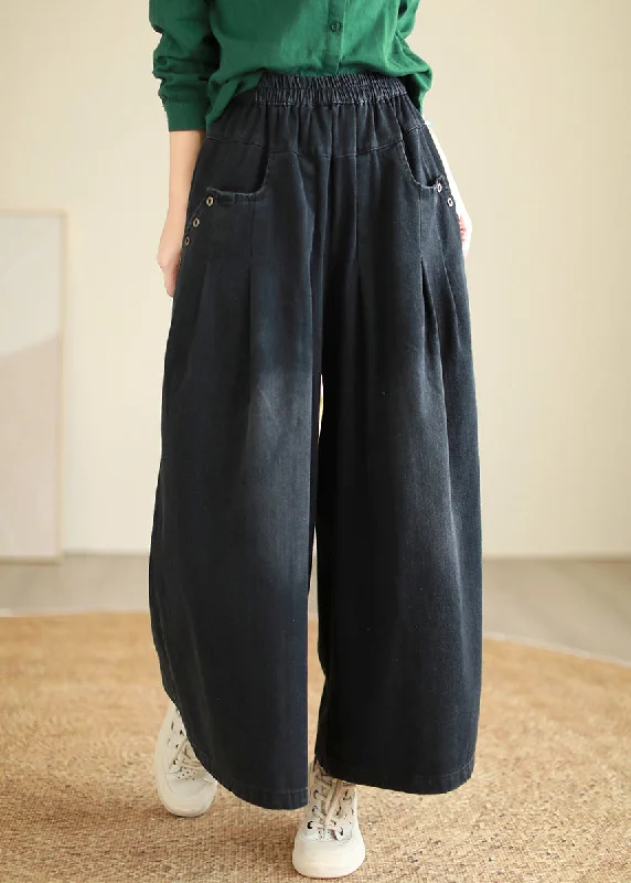 Instant Discount Black High Waist Pockets Denim Wide Leg Pants Pockets Fall