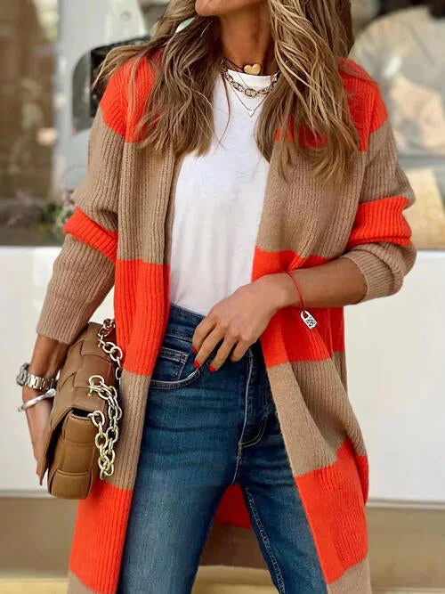 Weekend Deals That Sparkle Contrast Open Front Long Sleeve Cardigan