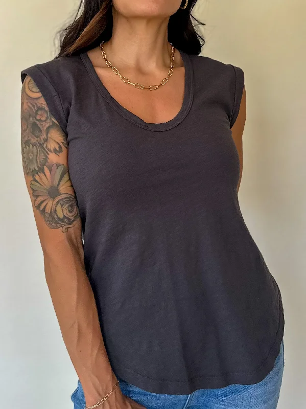 Bargain Prices Basic Cotton Cap Sleeve Tank - Charcoal