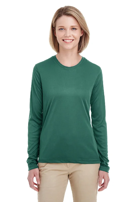 Steals and Deals UltraClub Womens Cool & Dry Performance Moisture Wicking Long Sleeve Crewneck T-Shirt - Forest Green