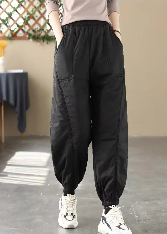Markdowns Fine Black Oversized Thick Fine Cotton Filled Harem Pants Winter