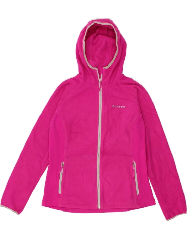 Early Access COLUMBIA Womens Hooded Fleece Jacket UK 12 Medium Pink Polyester