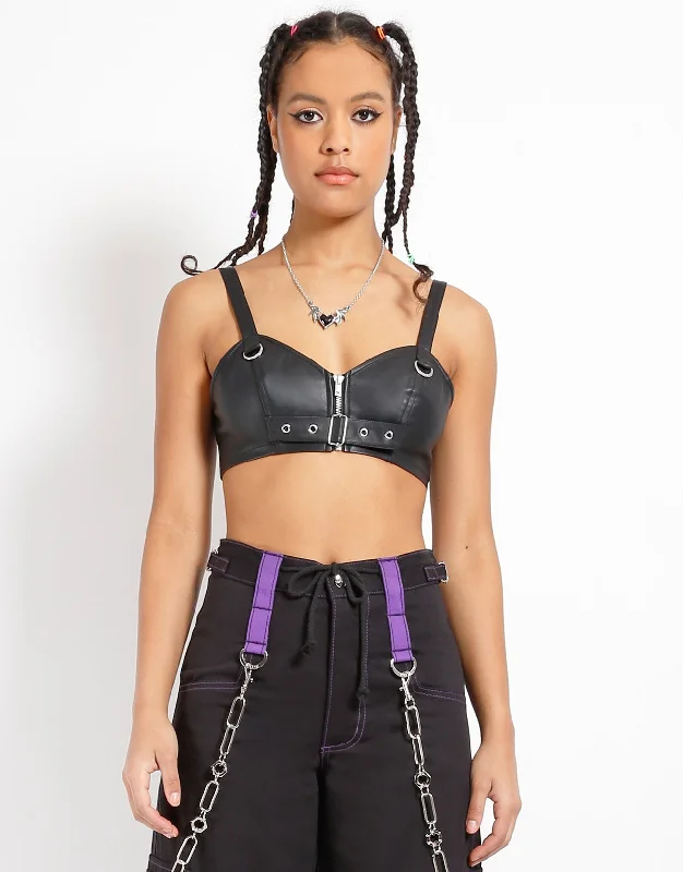 Extra Savings FAUX LEATHER BUCKLE CROP HALTER