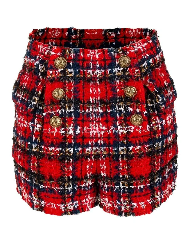 Epic Value High Waisted 6 Button Tartan Tweed Shorts