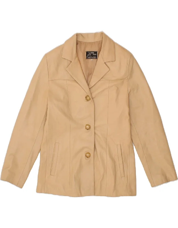 Act Fast VINTAGE Womens Leather 3 Button Blazer Jacket IT 44 Medium Beige Leather