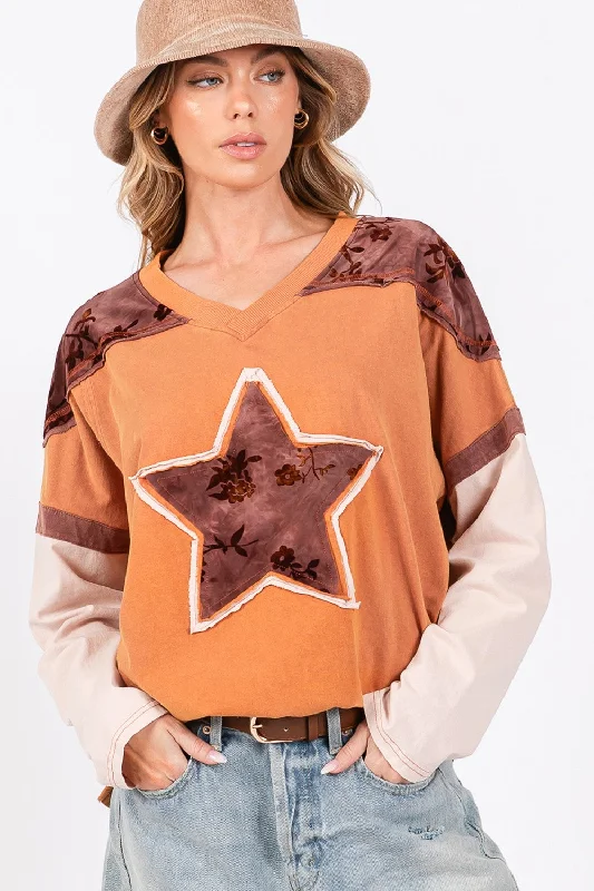 Don't Miss SAGE + FIG Star Patch Long Sleeve Color Block T-Shirt