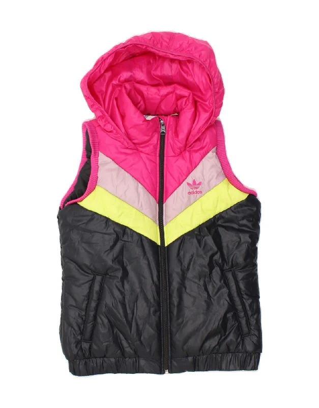Price Drop ADIDAS Womens Hooded Padded Gilet UK 10 Small Black Colourblock Polyester