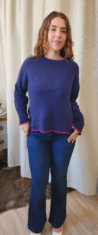 Weekend Savings Spectacular Alashan Cashmere Maisie Whip Stitch Trim Crew-Midnight & Dragon Fruit Sweater