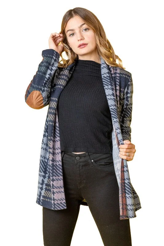 Weekend Offers That Tempt Multi Color Plaid Elbow Patch Cardigan