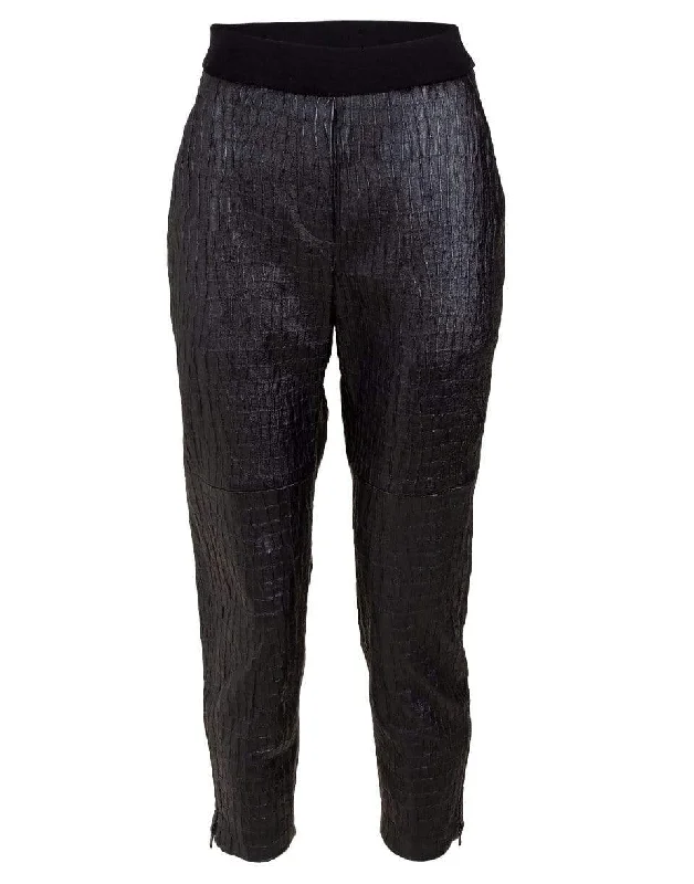 Overstock Sale Black Cotton Waistband Embossed Leather Joggers