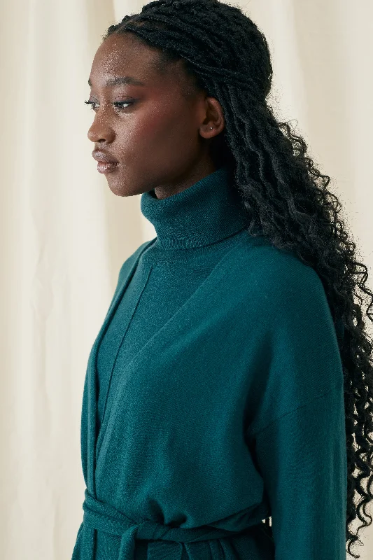 Stock Clearance Forest-Green Wool-Cashmere Belted Cardigan