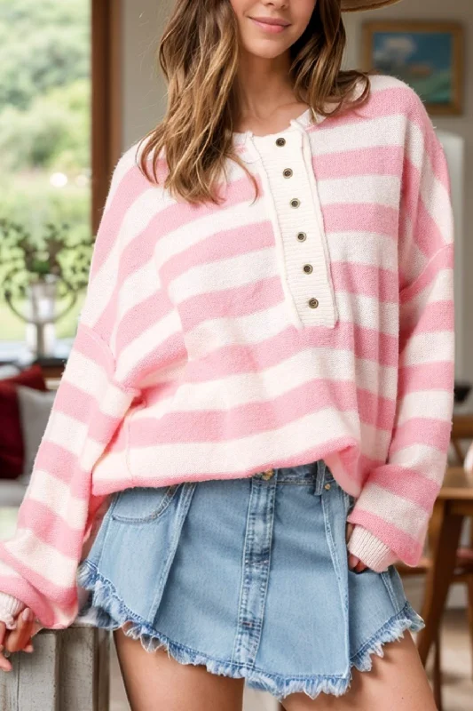 Weekend Deals That Thrill Exposed Seam Striped Round Neck Long Sleeve Sweater