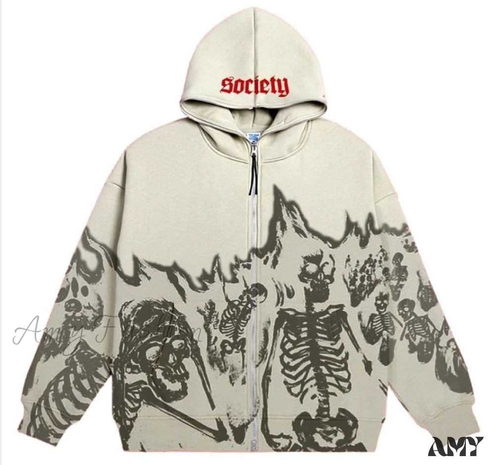 Stock Up Amy Fashion - Vintage Printed Zip Up Hoodie