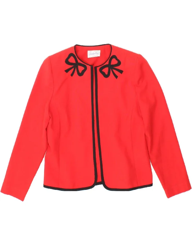 Closeout LESLIE FAY Womens 3/4 Sleeve Open Blazer Jacket UK 14 Medium Red