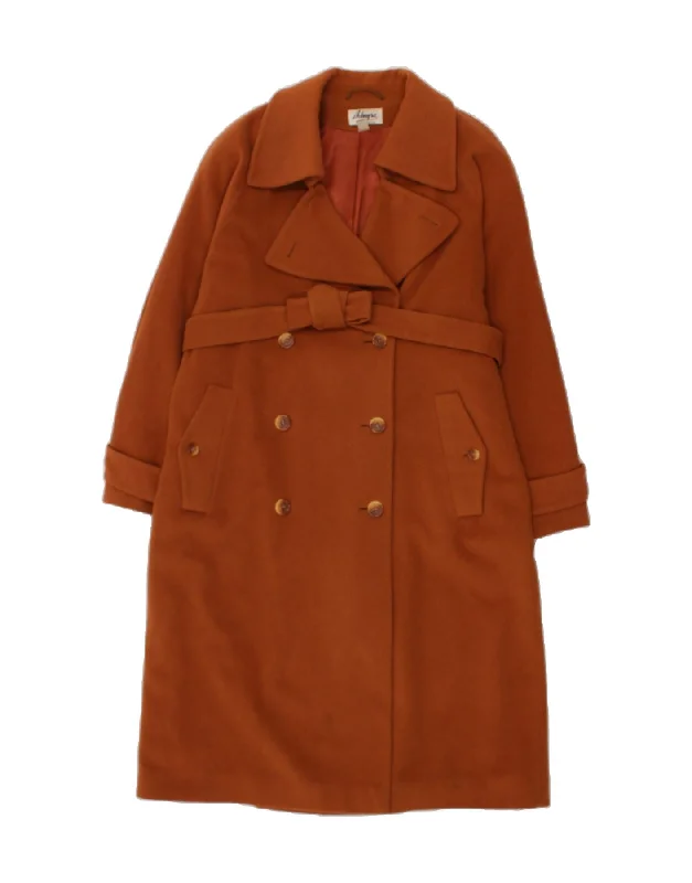 Shop and Save ADMYRA Womens Double Breasted Coat UK 14 Large Brown Wool