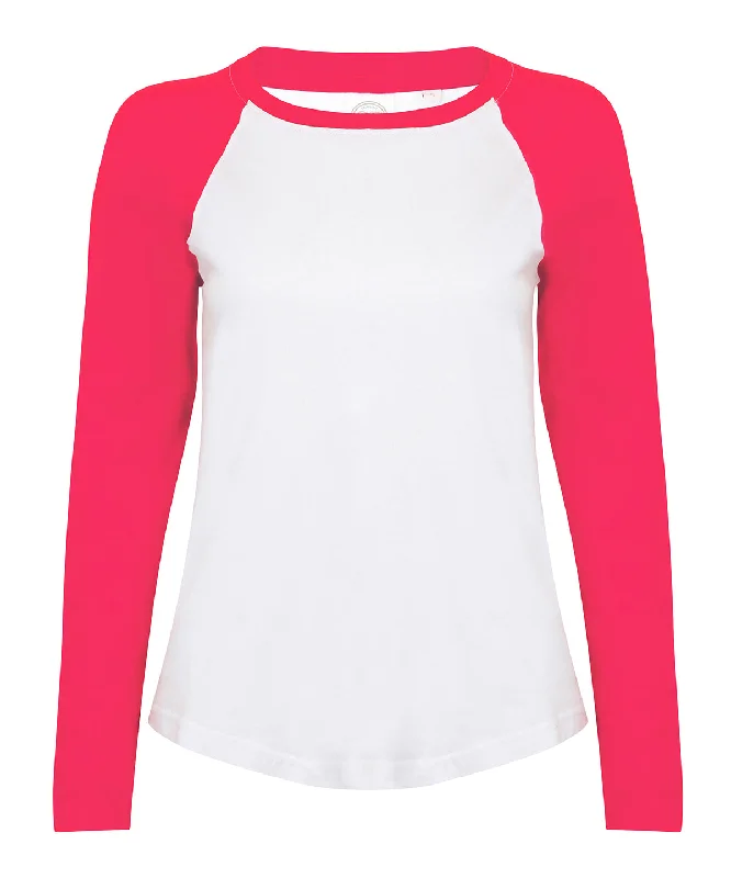 Weekend Specials to Love Womens long sleeve baseball t-shirt | White/Hot Pink