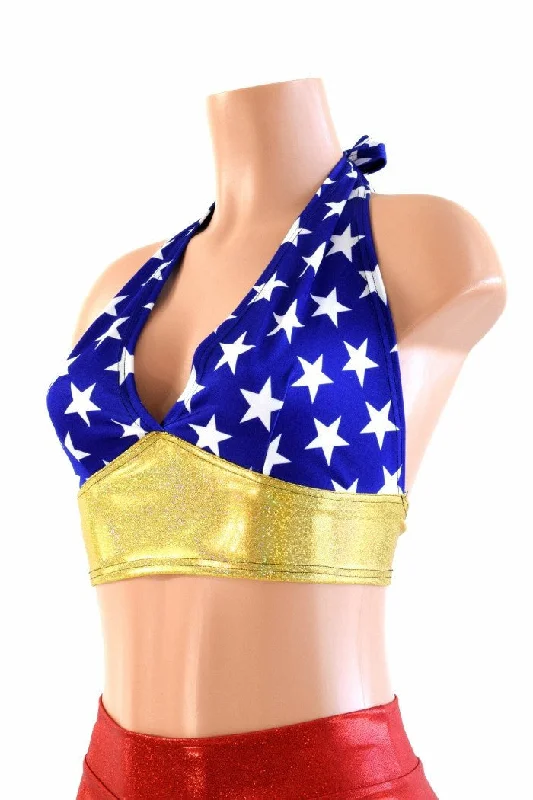 Online Exclusive Wonder Woman Inspired Darted Tie Back Halter