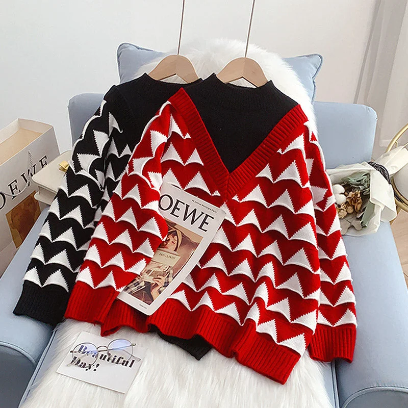 Closeout Half high neck sweater female small man fake two piece design sense  4936